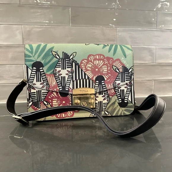 Furla Green and Red Botanica with Zebra Crossbody Bag with Gold-Tone Hardware - Picture 1 of 5